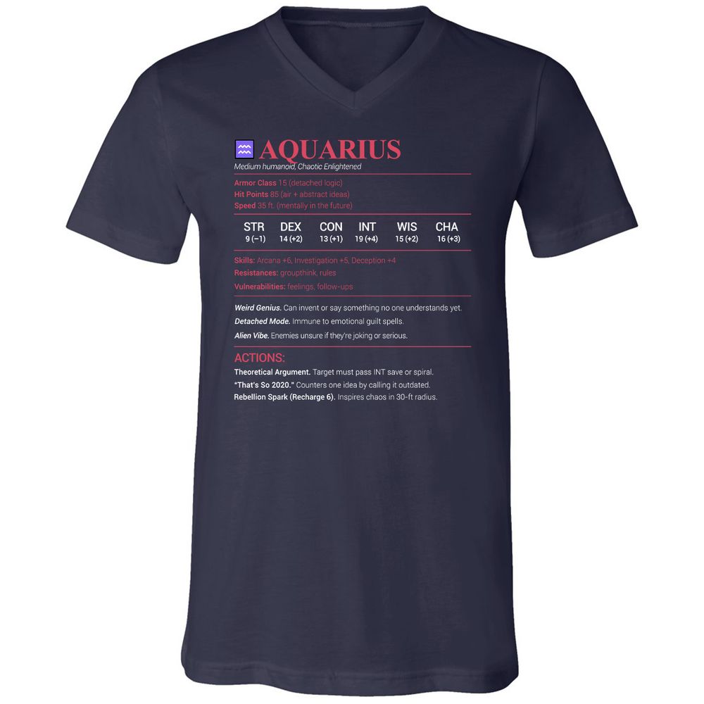 Aquarius Stats Unisex V-Neck T-Shirt - Navy - 2