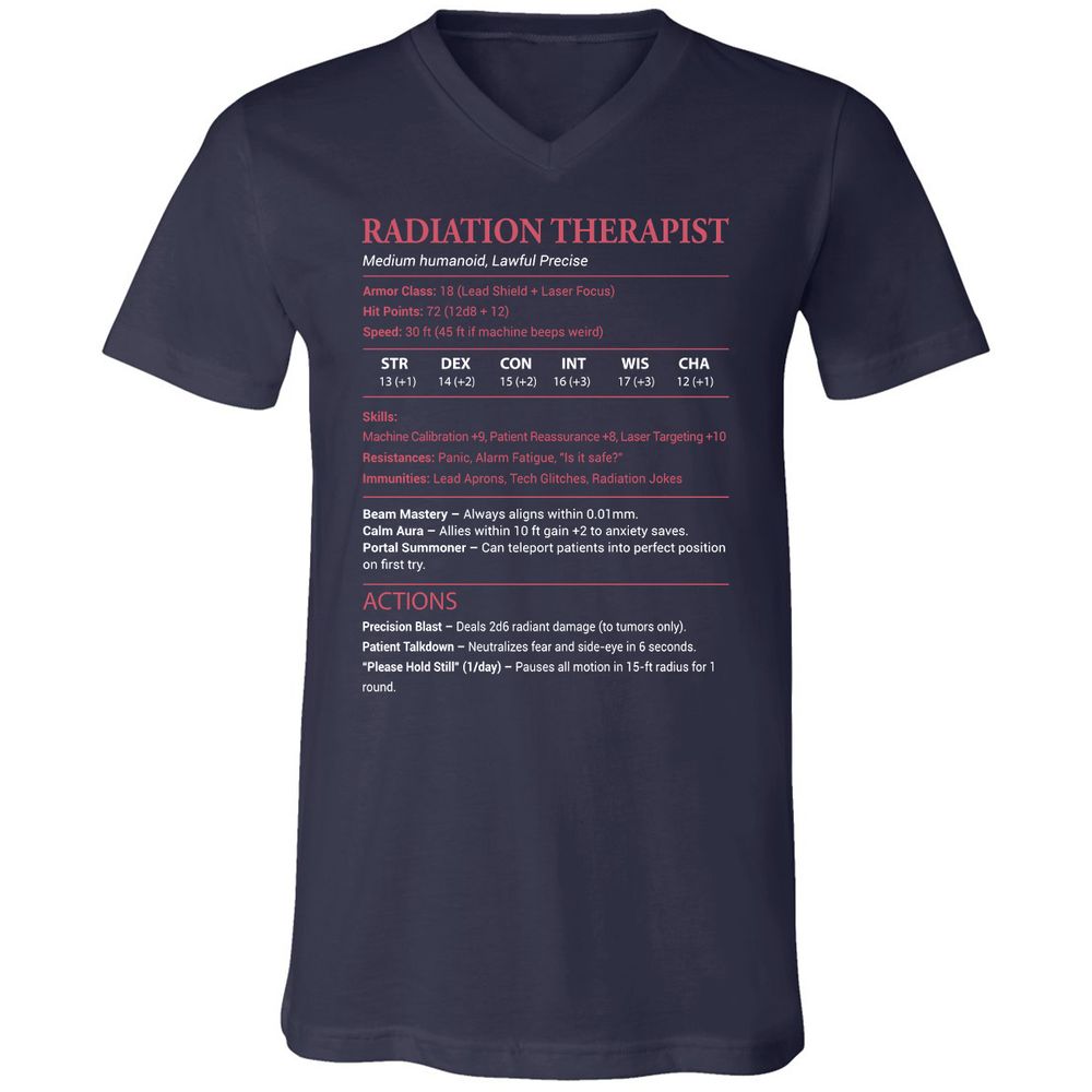 Radiation Therapist Unisex V-Neck T-Shirt - Navy - 2
