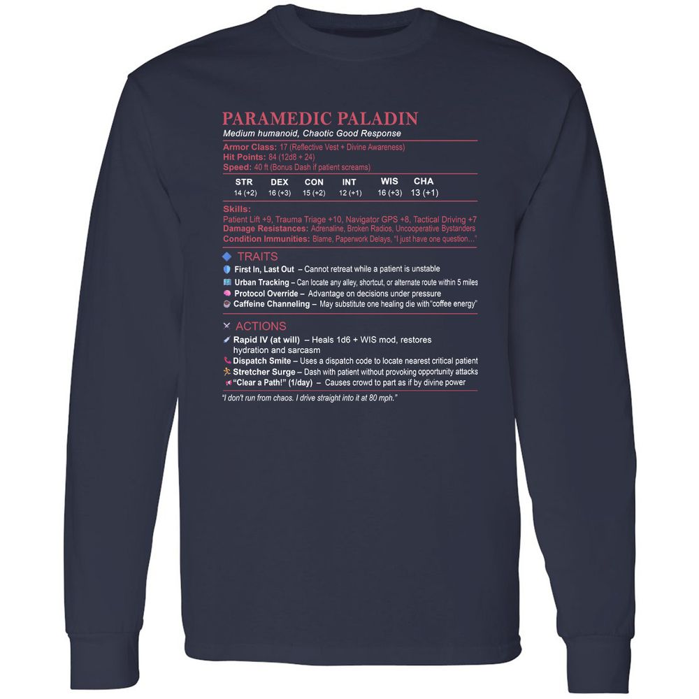 Paramedic Stats Long Sleeve T-Shirt - Navy - 2
