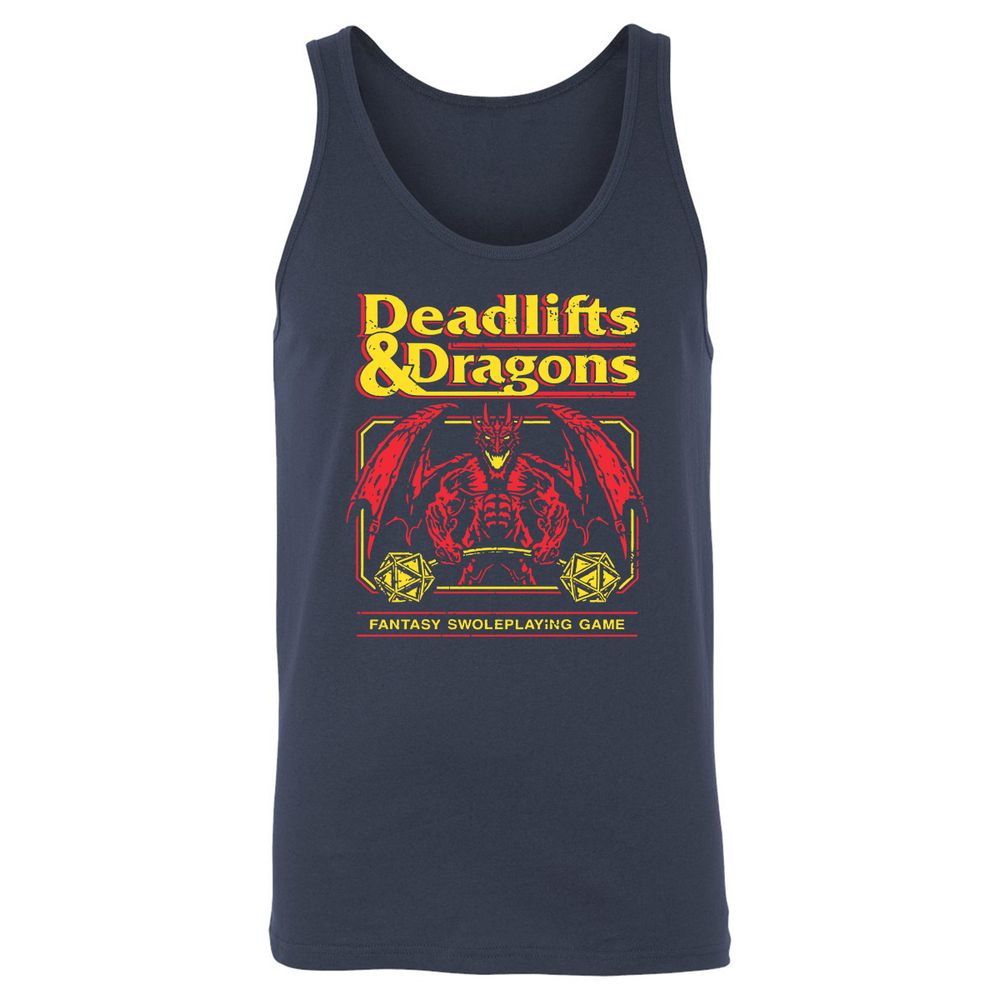 Deadlifts And Dragons Unisex Jersey Tank - Navy - 2