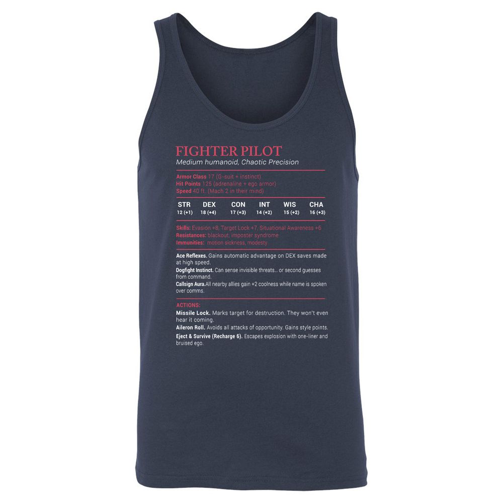 Fighter Pilot Stats Unisex Jersey Tank - Navy - 2