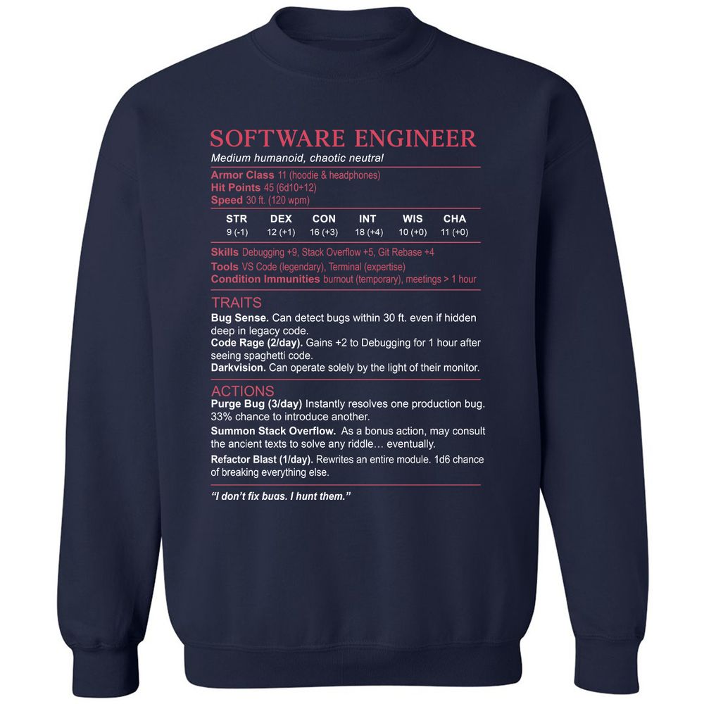 Software Engineer Stats Classic Unisex Sweatshirt - Navy - 2