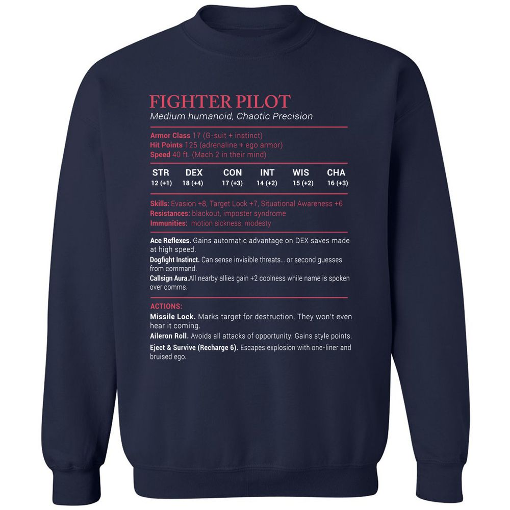 Fighter Pilot Stats Classic Unisex Sweatshirt - Navy - 2