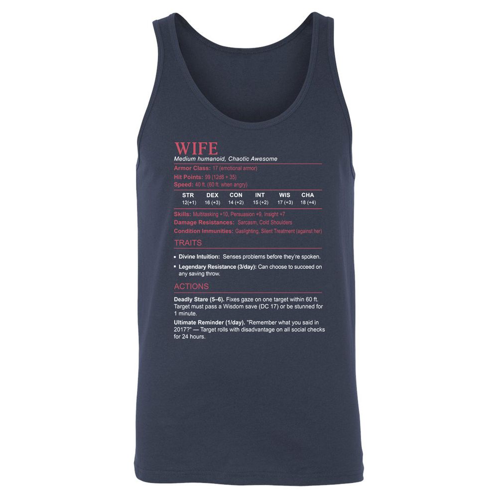 Wife Stats Unisex Jersey Tank - Navy - 2