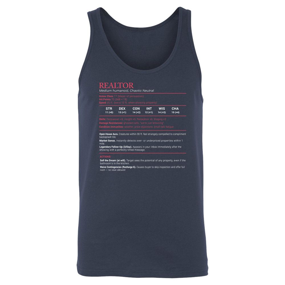 Realtor Stats Unisex Jersey Tank - Navy - 2