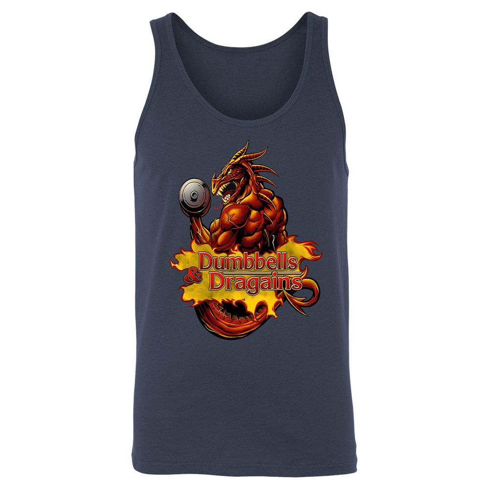 Dumbbells & Dragains Unisex Jersey Tank - Navy - 2