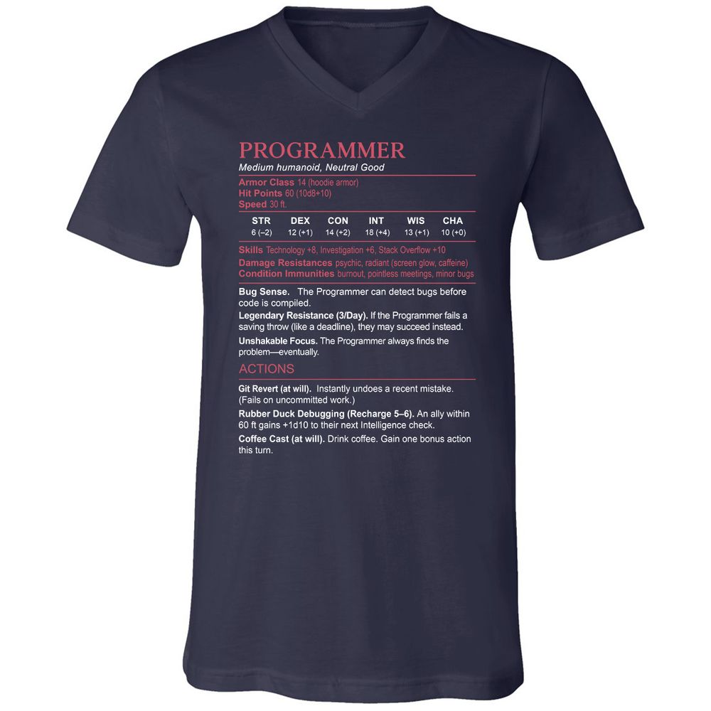 Programmer Stats Unisex V-Neck T-Shirt - Navy - 2
