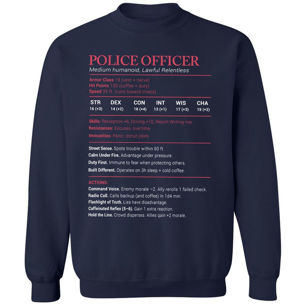 Police Officer Stats Classic Unisex Sweatshirt - Navy - 2