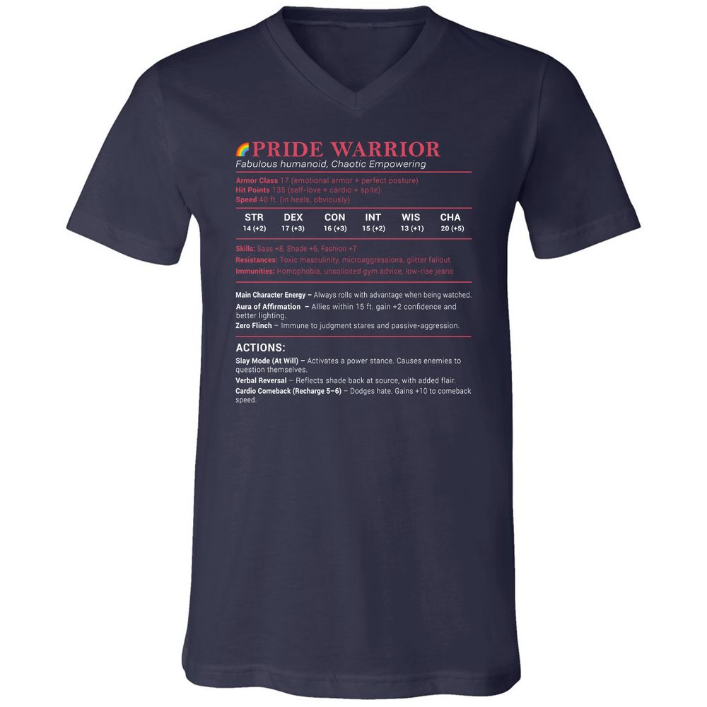 Pride Warrior Stats Unisex V-Neck T-Shirt - Navy - 2