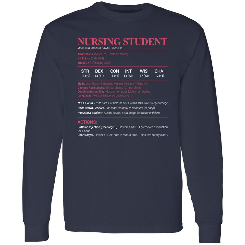 Nursing Student Long Sleeve T-Shirt - Navy - 2
