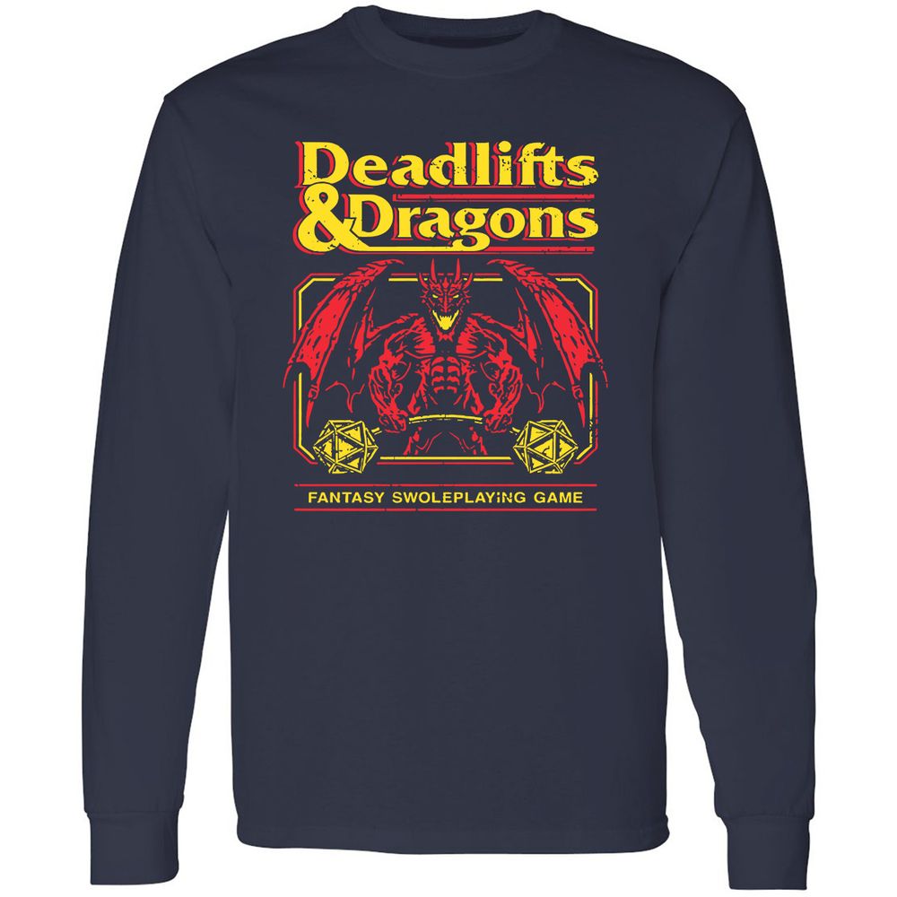 Deadlifts And Dragons Long Sleeve T-Shirt - Navy - 2
