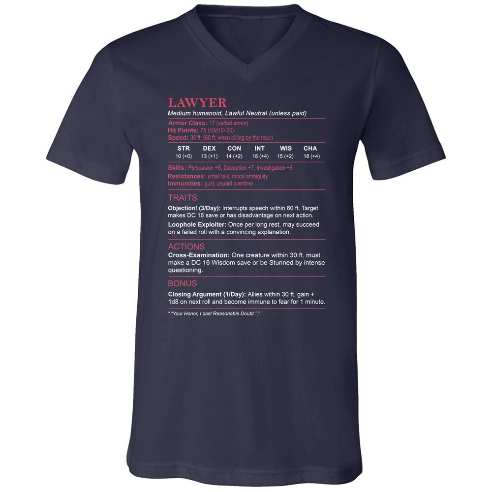 Lawyer Stats Unisex V-Neck T-Shirt - Navy - 2