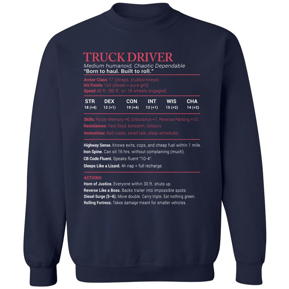 Truck Driver Stats Classic Unisex Sweatshirt - Navy - 2
