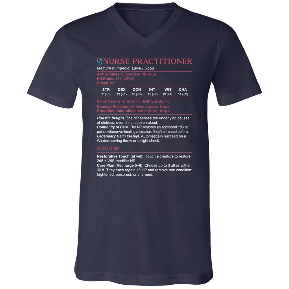 Nurse Practitioner Stats Unisex V-Neck T-Shirt - Navy - 2