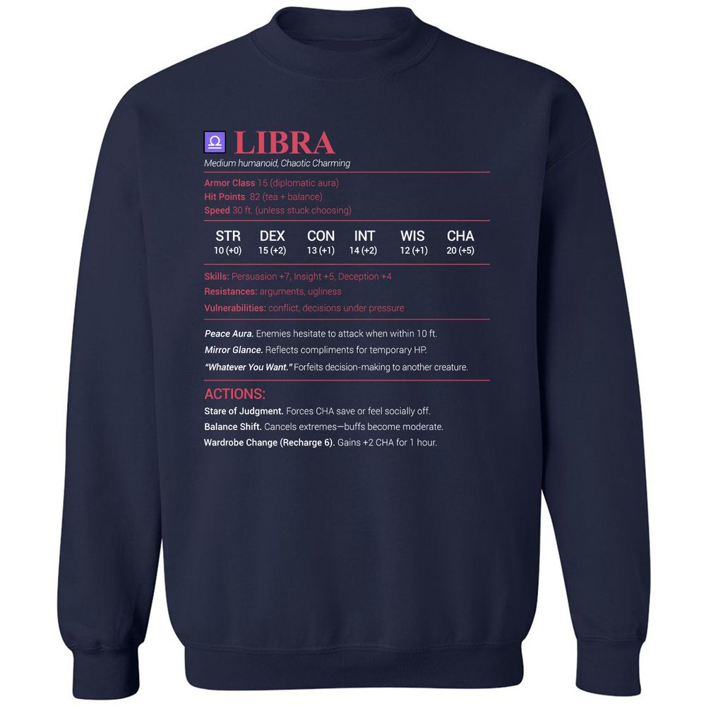 Libra Stats Classic Unisex Sweatshirt - Navy - 2