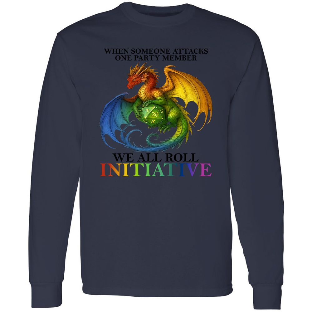 Dragon We All Roll For Initiative Long Sleeve T-Shirt - Navy - 2