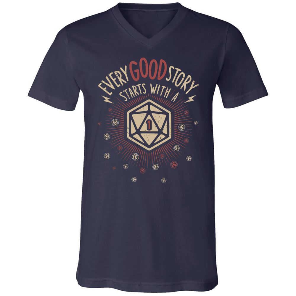 Good Story Starts With A 1 Unisex V-Neck T-Shirt - Navy - 2