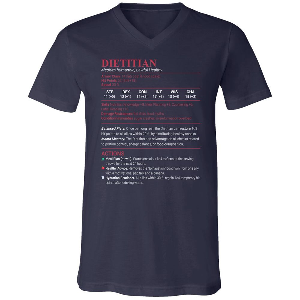 Dietitian Unisex V-Neck T-Shirt - Navy - 2