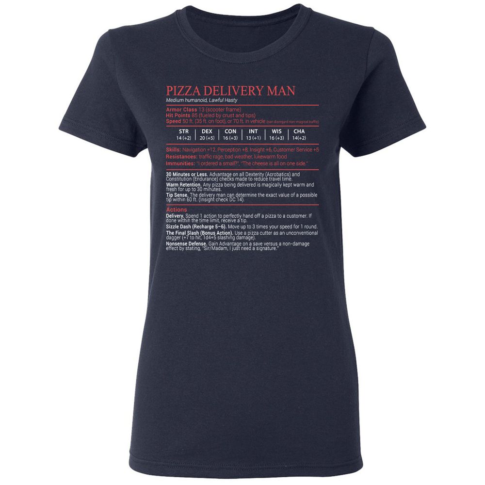 Pizza Delivery Man Stats Block Women's T-Shirt - Navy - 2