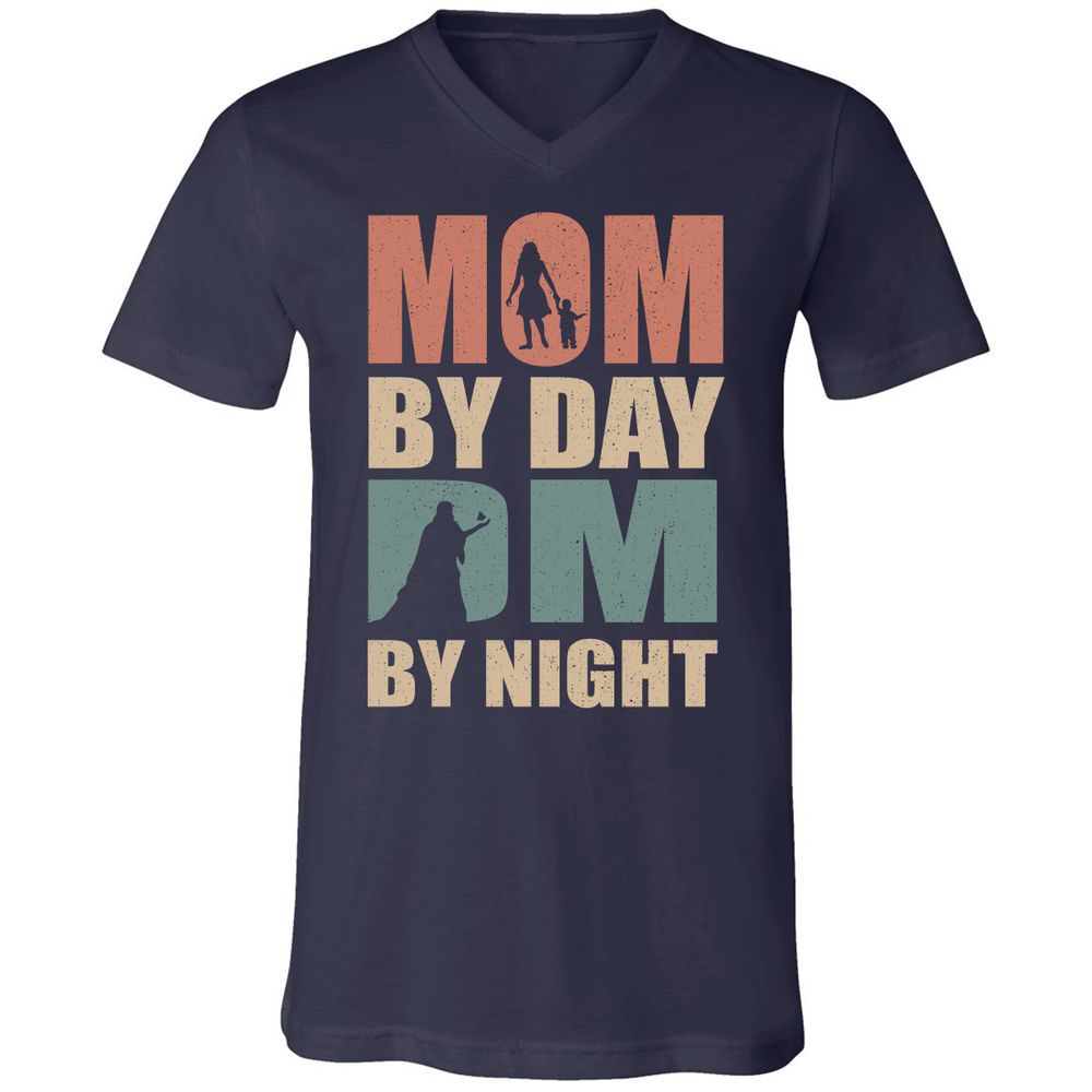Mom By Day DM By Night Unisex V-Neck T-Shirt - Navy - 2