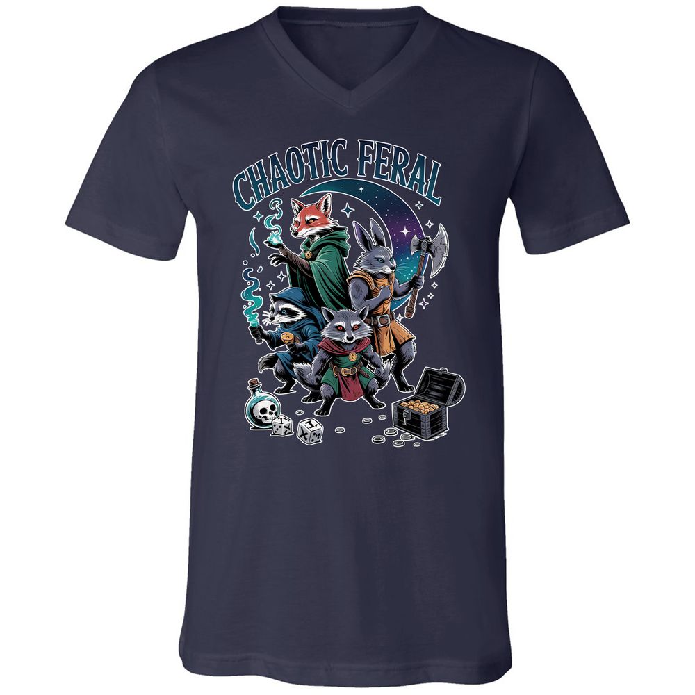 Chaotic Feral Unisex V-Neck T-Shirt - Navy - 2