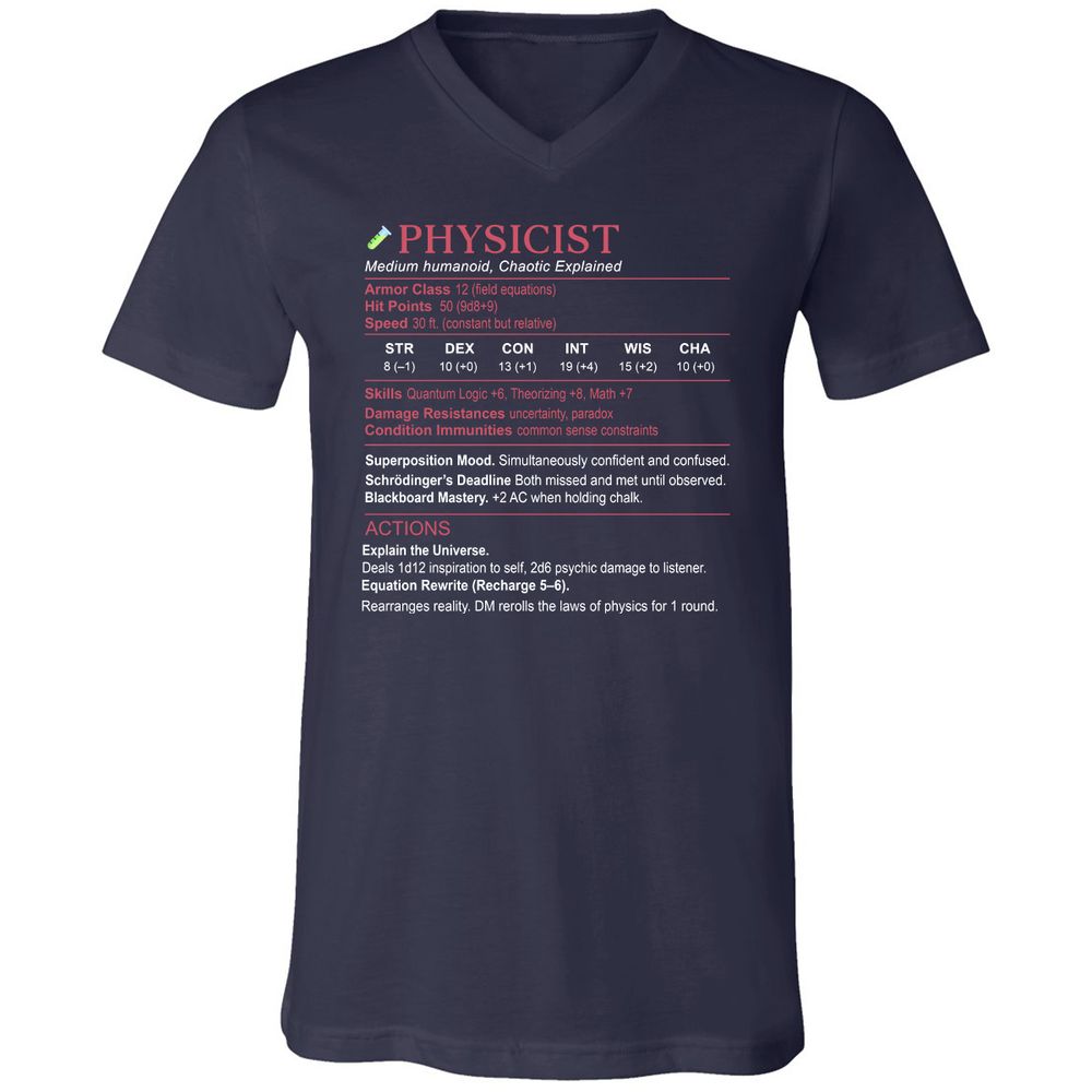 Physicist Stats Unisex V-Neck T-Shirt - Navy - 2