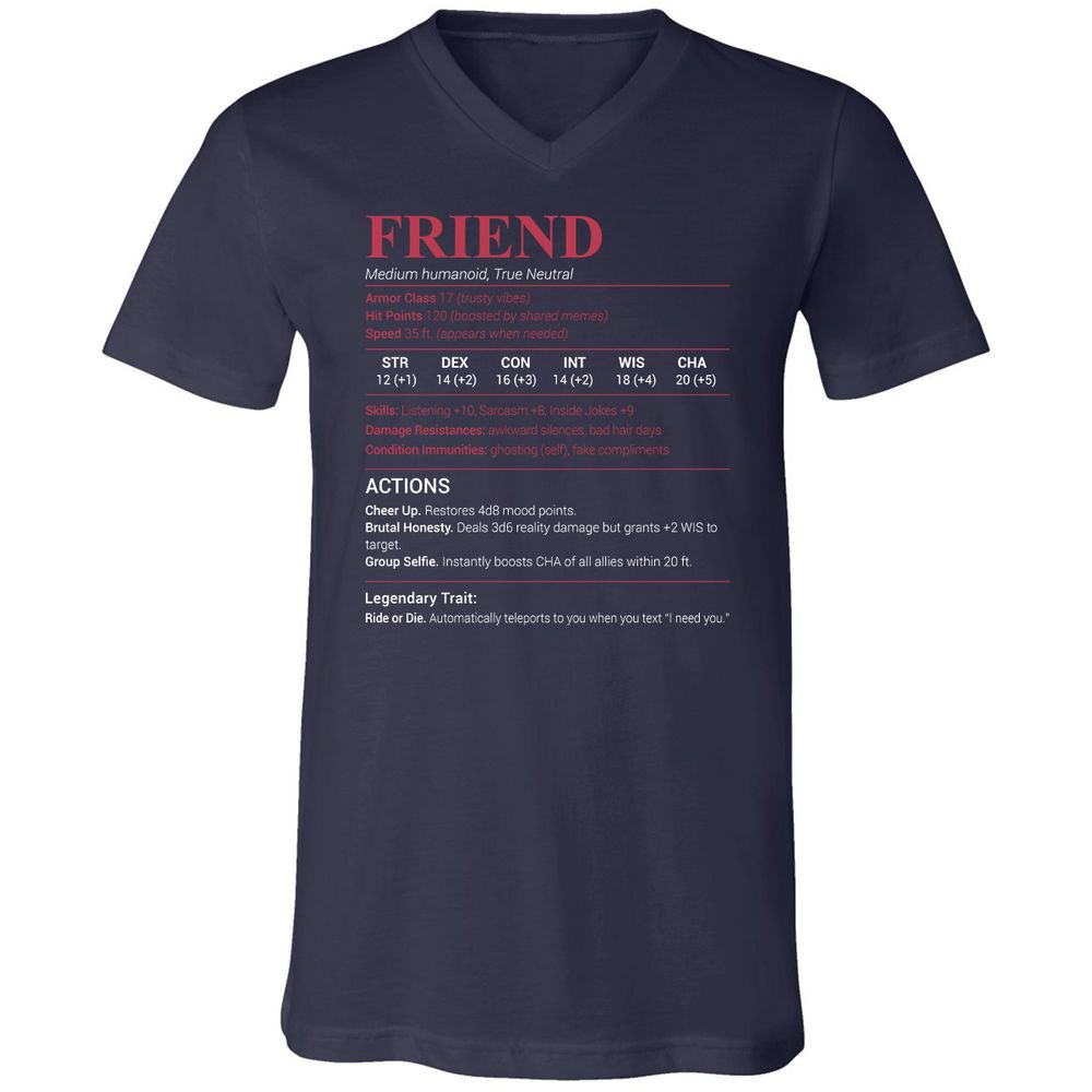 Friend Stats Unisex V-Neck T-Shirt - Navy - 2