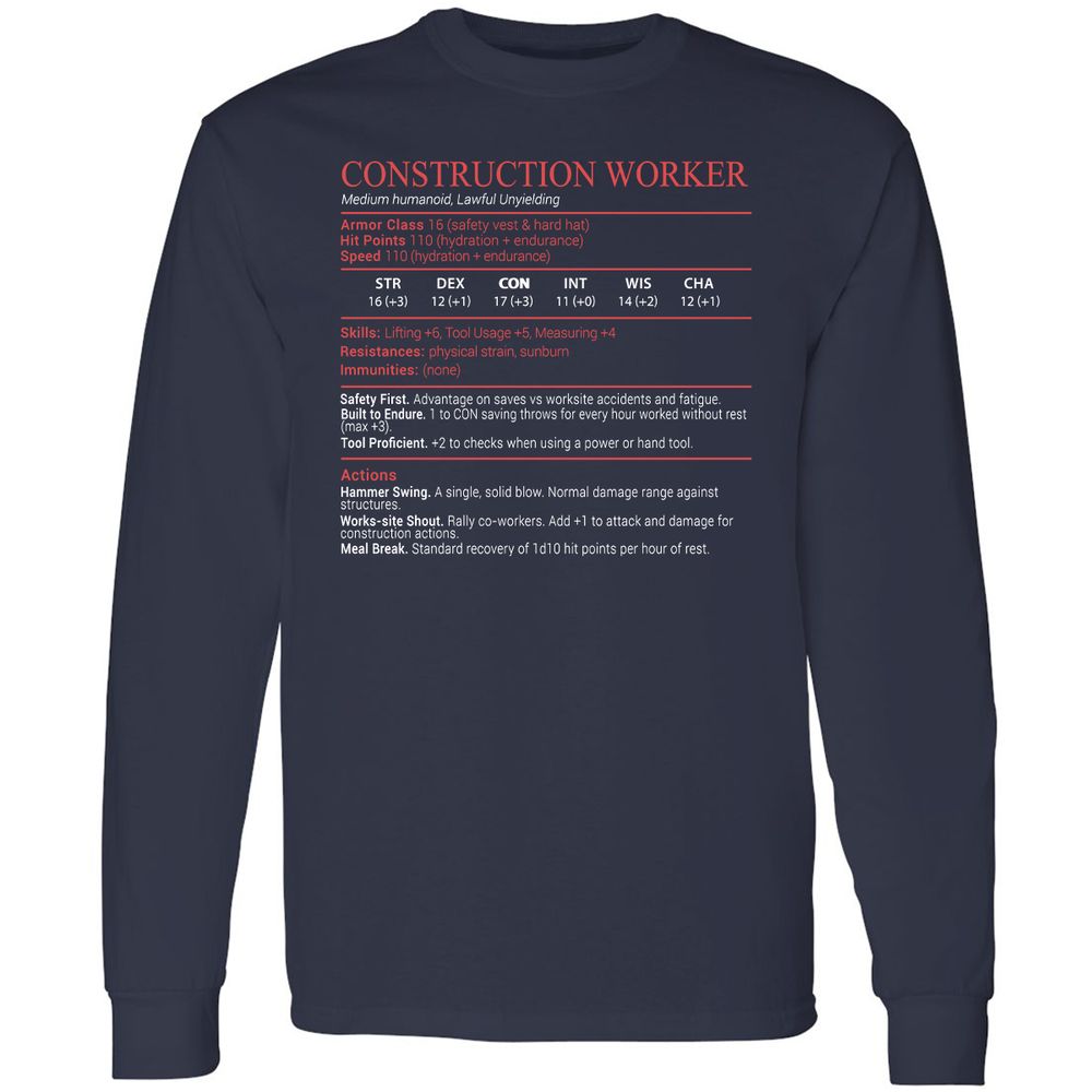 Construction Worker Stats Block - Navy - 2