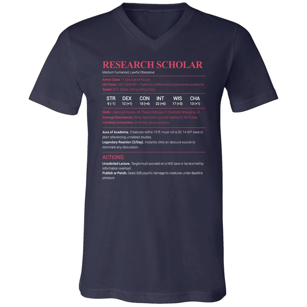 Research Scholar Unisex V-Neck T-Shirt - Navy - 2
