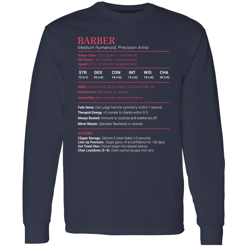Barber Stats Long Sleeve T-Shirt - Navy - 2