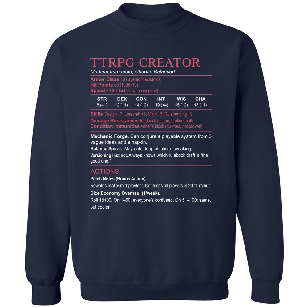 TTRPG Creator Stats Classic Unisex Sweatshirt - Navy - 2