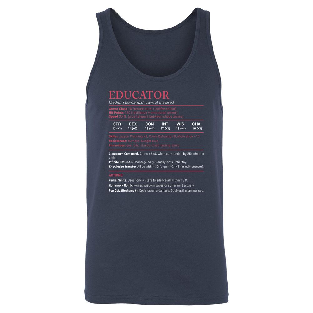 Educator Stats Unisex Jersey Tank - Navy - 2