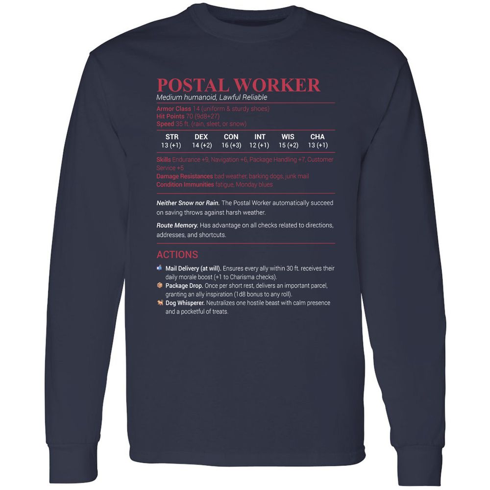 Postal Worker Long Sleeve T-Shirt - Navy - 2