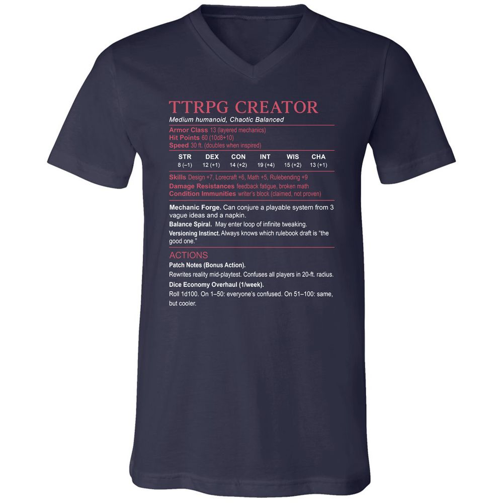 TTRPG Creator Stats Unisex V-Neck T-Shirt - Navy - 2