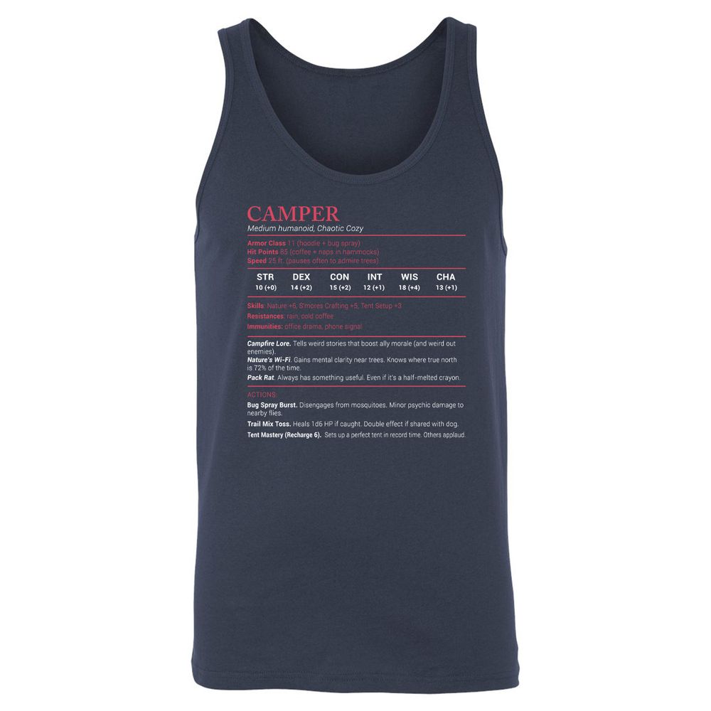Camper Stats Unisex Jersey Tank - Navy - 2