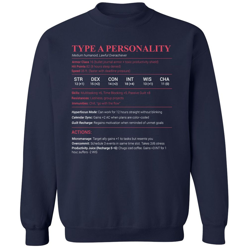Type A Stats Classic Unisex Sweatshirt - Navy - 2