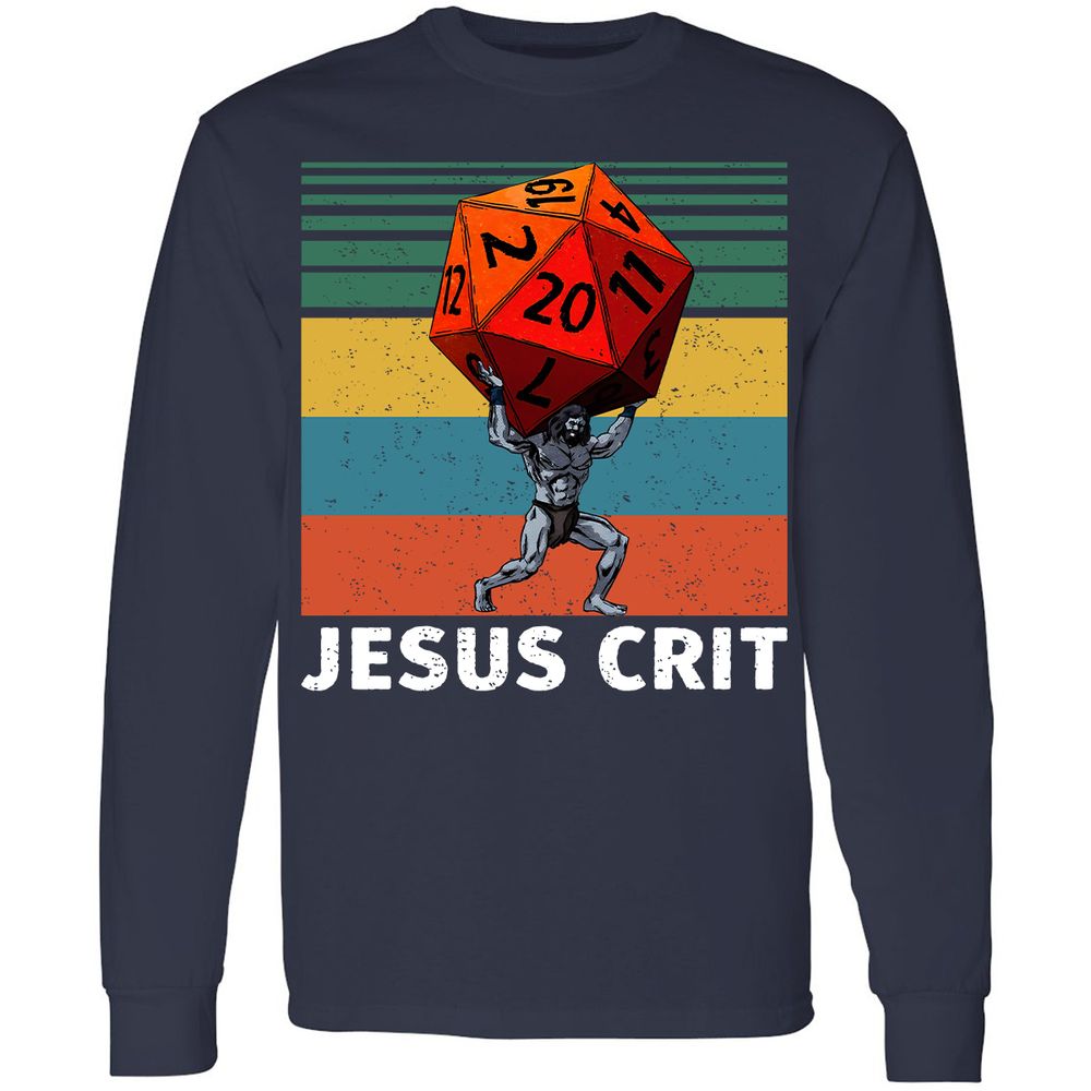 Jesus Crit Long Sleeve T-Shirt - Navy - 2