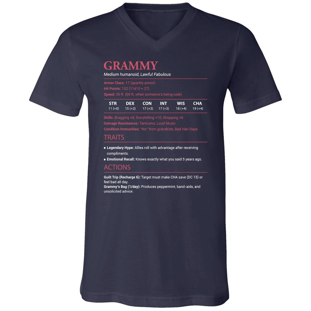 Grammy Stats Unisex V-Neck T-Shirt - Navy - 2