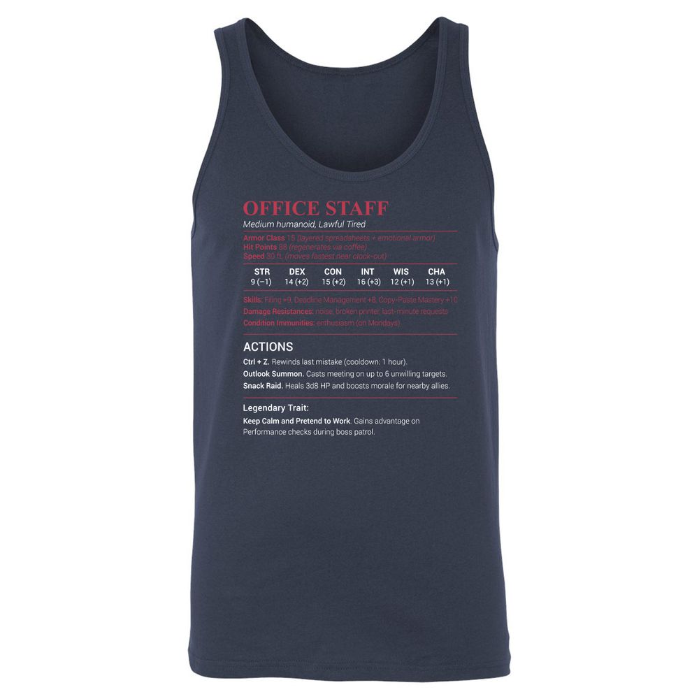 Office Staff Unisex Jersey Tank - Navy - 2