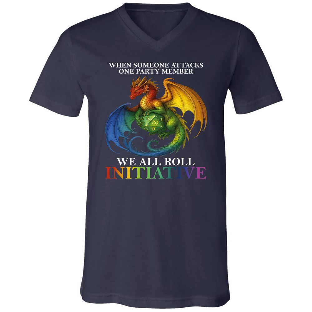Dragon Roll For Initiative Unisex V-Neck T-Shirt - Navy - 2