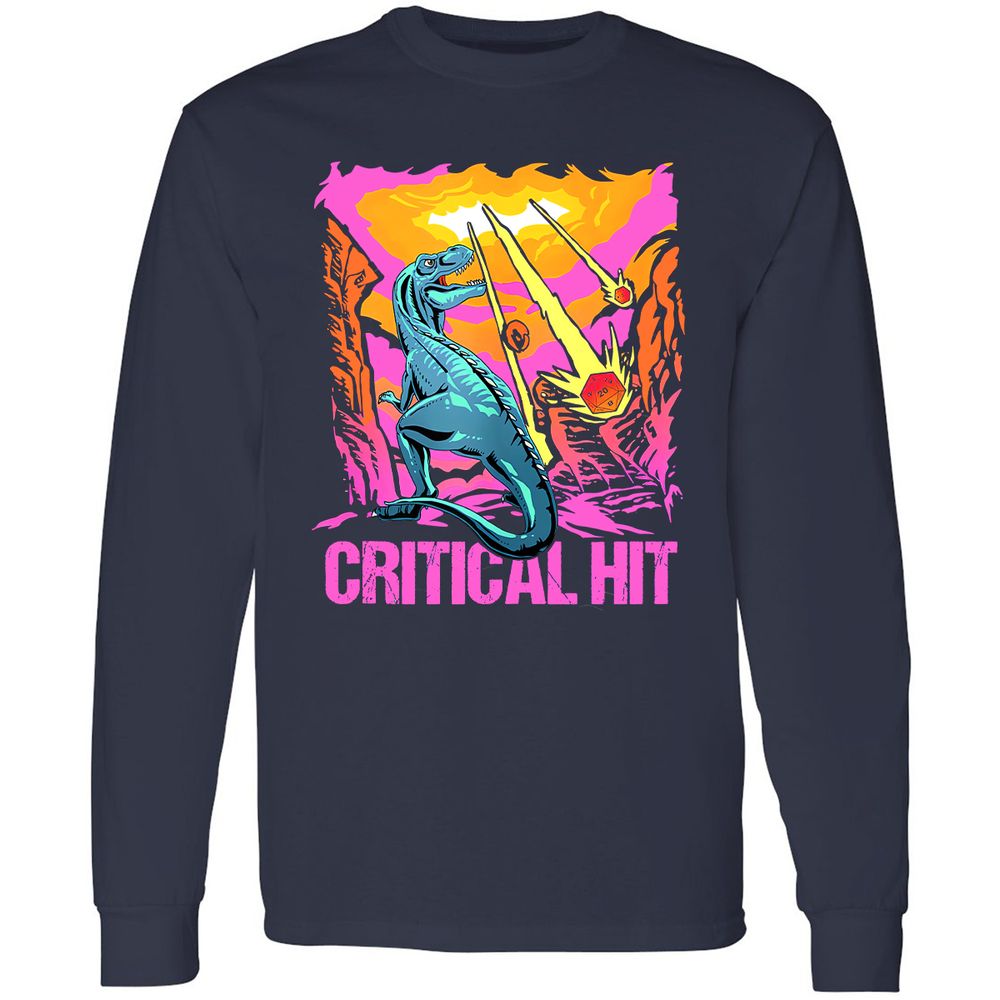 Dinosaur Critical Hit Long Sleeve T-Shirt - Navy - 2