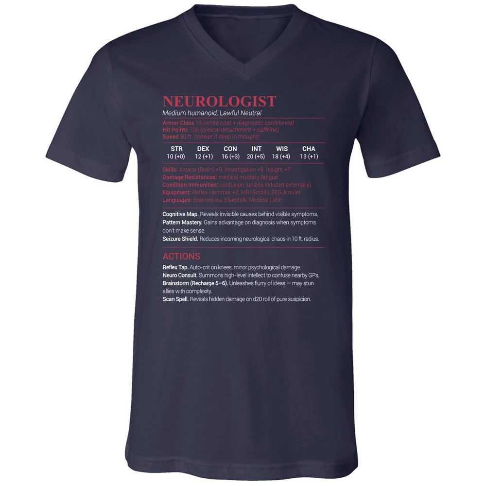 Neurologist Stats Unisex V-Neck T-Shirt - Navy - 2