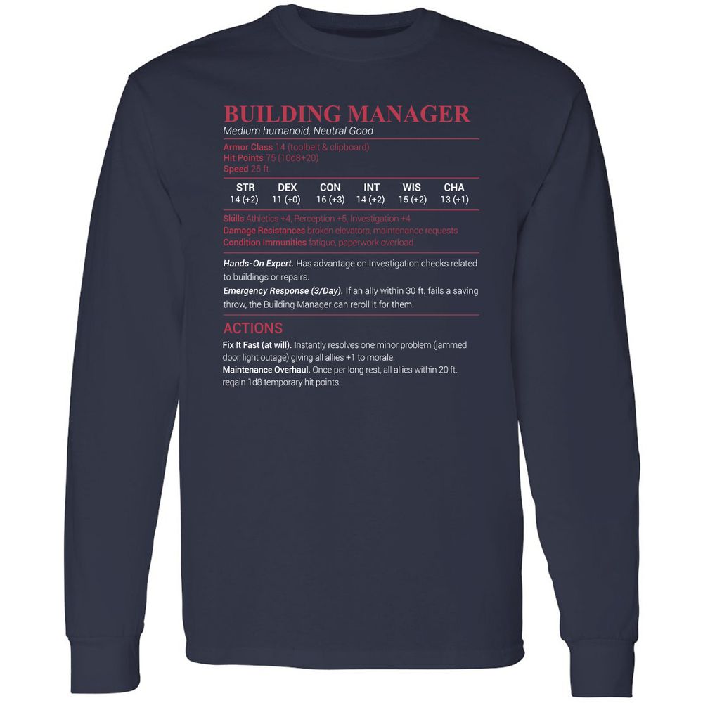 Building Manager Long Sleeve T-Shirt - Navy - 2
