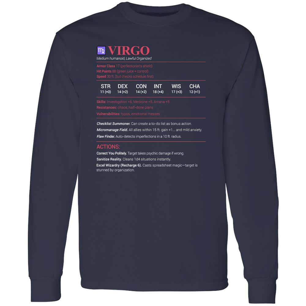Virgo Stats Long Sleeve T-Shirt - Navy - 2