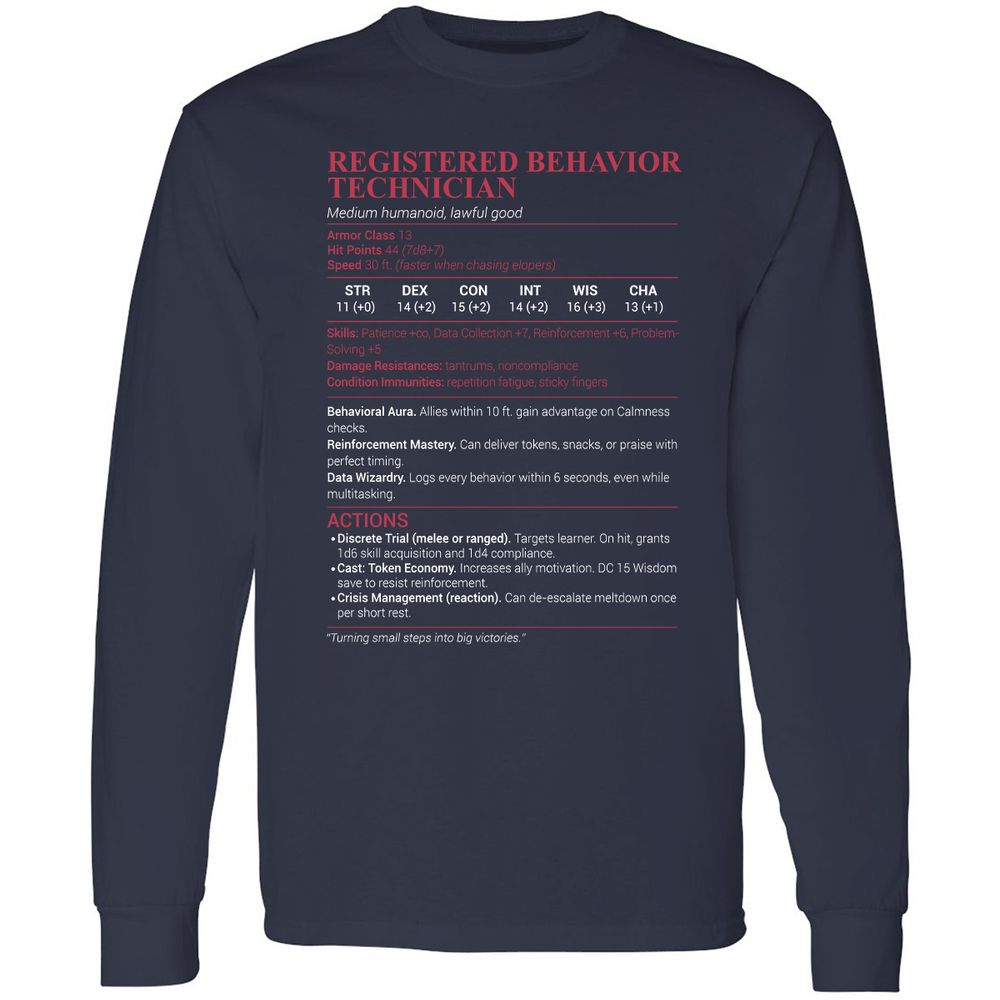 Registered Behavior Technician RBT Long Sleeve T-Shirt - Navy - 2