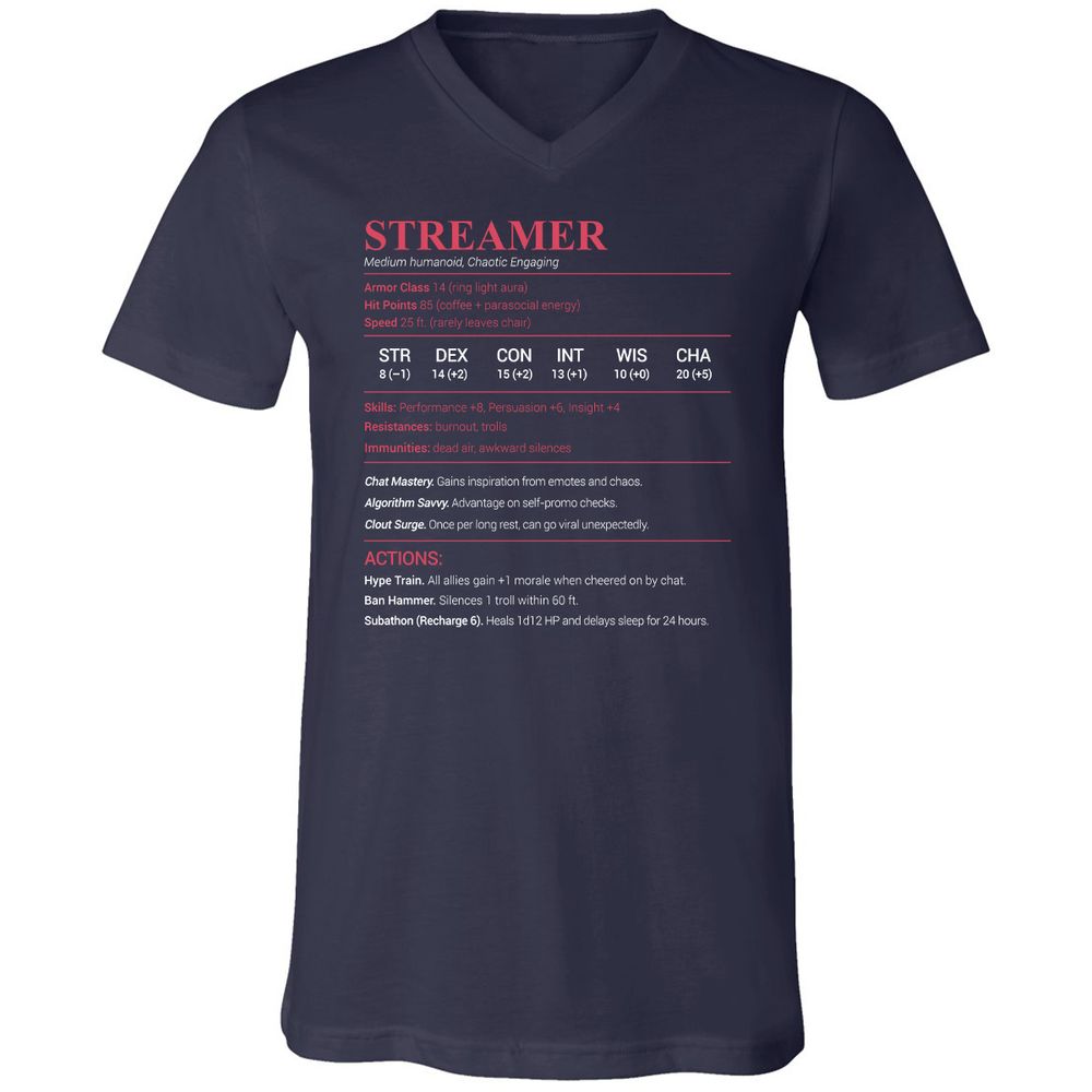 Streamer Stats Unisex V-Neck T-Shirt - Navy - 2
