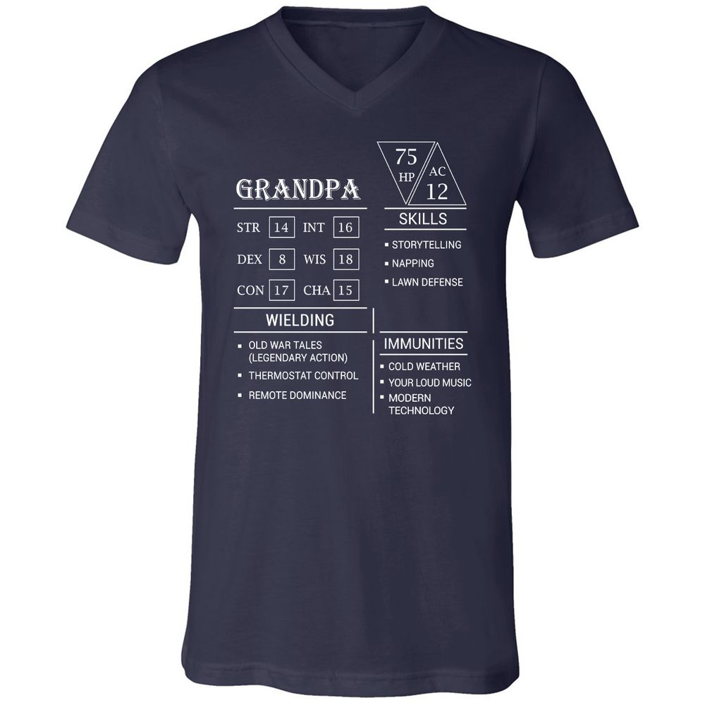 Grandpa Stats Unisex V-Neck T-Shirt - Navy - 2