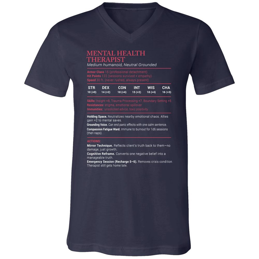 Mental Health Therapist Stats Unisex V-Neck T-Shirt - Navy - 2