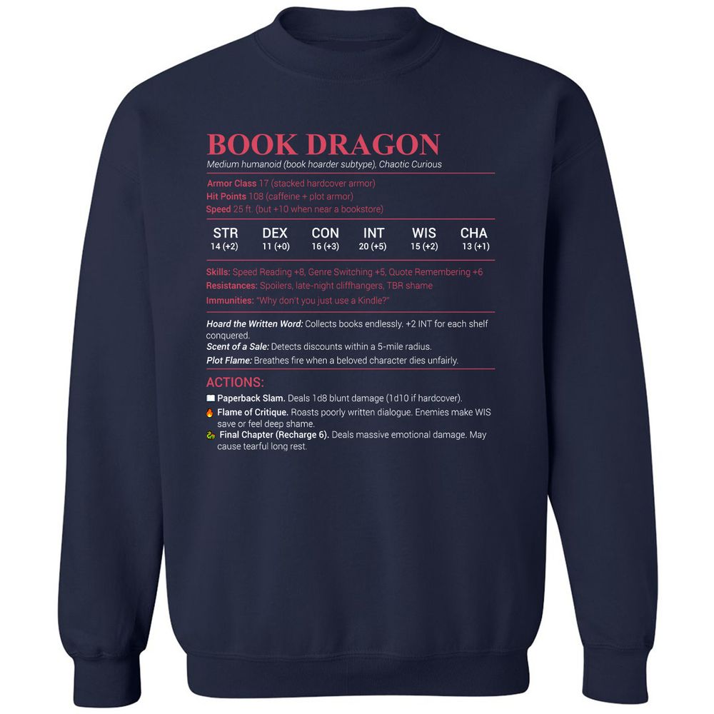Book Dragon Stats Classic Unisex Sweatshirt - Navy - 2