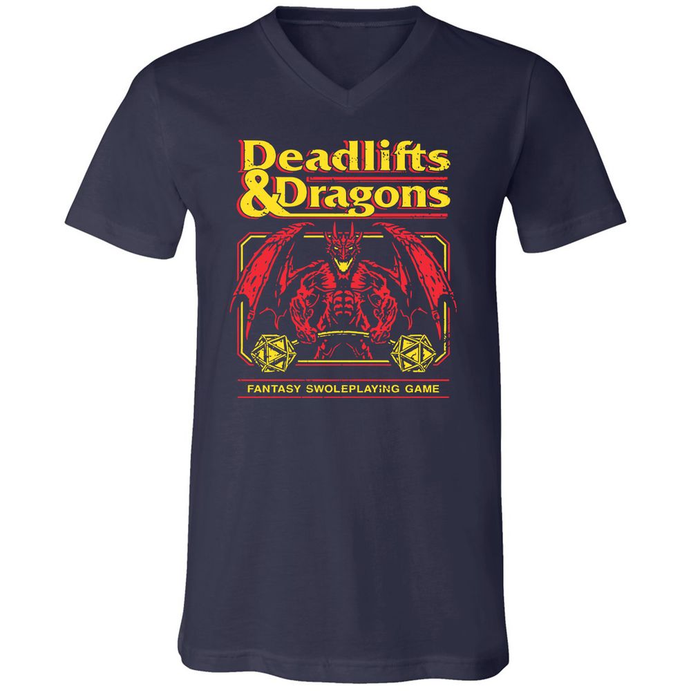 Deadlifts And Dragons Unisex V-Neck T-Shirt - Navy - 2